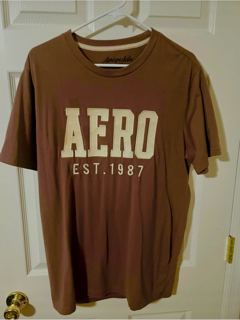 Aeropostale Brown Tee with Cream AERO Logo